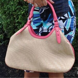 Cole Haan Genevieve Leather & Straw Weave Bag